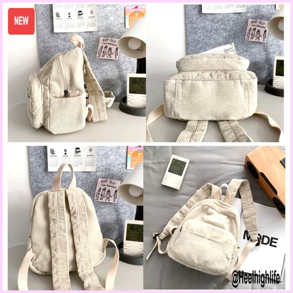 Mini Corduroy Backpack Purse - Small Daypack with Multiple Pockets main image 6